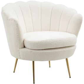 HOMCOM Scaun capitonat în formă de scoică, Scaun de relaxare, Scaun de relaxare, Piciorușe metalice cu aspect de aur, 79L x 77B x 77H cm, Alb | Aosom Romania