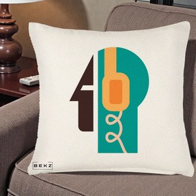 Perna Personalizata Retro Casti Muzicale, 40x40 cm, Crem Reliefat, Husa Detasabila, Perna Inclusa, BEKZ®