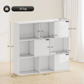 HOMCOM Bibliotecă cu Cuburi cu 6 Secțiuni Deschise și 3 Închise din Lemn Alb | Aosom Romania