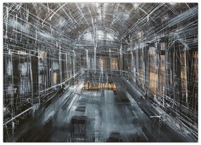 Tablou pe sticlă cu u interiorul clădirii vechi (70x50 cm)