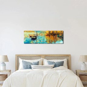 Tablou - Lacul cu bărci (cu ceas) (90x30 cm)