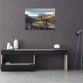 Tablou pe sticlă - Munții de lângă lac (70x50 cm)