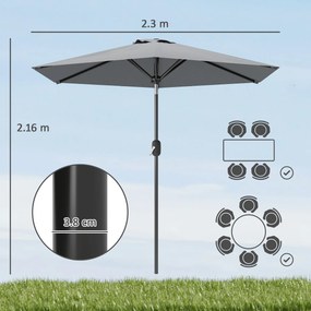 Outsunny Umbrelă Inclinabilă pentru Grădină și Terasă 2.3x2m cu Deschidere Ușoară prin Manivelă, Structură Metalică și 6 Stinghii, Gri | Aosom Romania