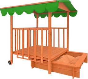 Groapa cu nisip cu verandă HAPPY, 130x130x143cm, maro/verde Jurhan