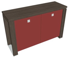 Dulap mic Verno+ 140 x 46 x 90 cm, uși de sticlă, stejar antracit / roșu
