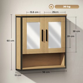 HOMCOM Dulap cu oglindă pentru baie, mobilier baie cu compartiment deschis și raft reglabil, stejar | Aosom Romania