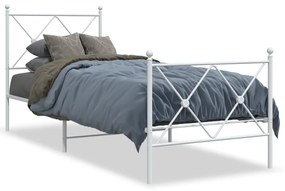 376559 vidaXL Cadru de pat metalic cu tăblie de cap/picioare, alb, 75x190 cm