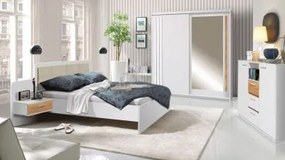 Dan Set Dormitor alb, 3 piese, pat cu noptiere, dulap, comoda