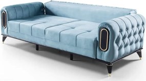 Canapea extensibila 3 locuri 225x89x90 cm – stofa albastra, detalii aurii – Salsa