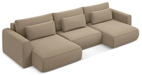 Colțar maro deschis extensibil/cu spațiu de depozitare cu tapițerie din catifea (în formă de "U") Kapua – Makamii