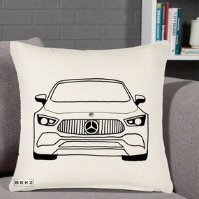 Perna Personalizata Mercedes-Benz Fata Linie, 40x40 cm, Crem Reliefat, Husa Detasabila, Perna Inclusa, BEKZ®