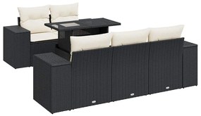 3326727 vidaXL Set mobilier de grădină cu perne, 6 piese, negru, poliratan