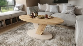 Mazzoni LOVA Stejar Artisan/Bej (Șampanie) - MĂSUȚĂ OVALĂ 110x60 cm MĂSUȚĂ DE CAFEA MODERNĂ