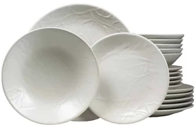 Set Complet Serviciu De Masa, Decorate in Relief, Aspect Marmura 18 piese, pentru 6 persoane, Cesiro, Alb Mat
