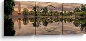 Tablou cu lac și copaci (cu ceas) (90x30 cm)