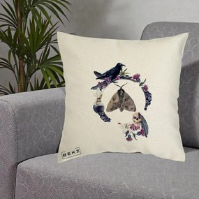 Perna Decorativa Gothic Wreath Corb Moliu Craniu, 40x40 cm, Ecru, Husa Detasabila, Perna Inclusa, BEKZ®