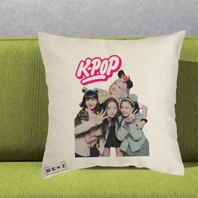 Perna Personalizata BLACKPINK K-Pop Grup Pozitii Amuzante, 40x40 cm, Ecru, Husa Detasabila, Perna Inclusa, BEKZ®