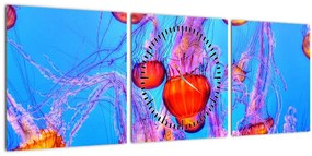Tablou cu meduse în mare (cu ceas) (90x30 cm)