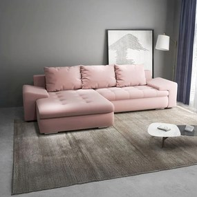 Colțar extensibil dumonde cu ladă de depozitare si sezut confortabil din spuma high-density, Leonardo Royal Roz 260x185 cm