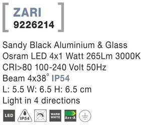 Aplica LED ambientala de exterior IP54 ZARI 4 neagra NVL-9226214