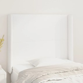 Tablie de pat cu aripioare, alb, 83x16x118 128 cm, piele eco 1, Alb, 83 x 16 x 118 128 cm