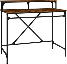 vidaXL Birou, stejar fumuriu, 100x50x90 cm, lemn prelucrat și fier