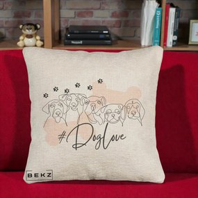Perna Personalizata Dog Love Linie Minimalista, 40x40 cm, Bej Canapea, Husa Detasabila, Perna Inclusa, BEKZ®