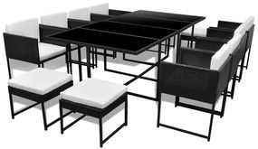 42764 vidaXL Set mobilier de exterior cu perne, 13 piese, negru, poliratan
