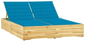 vidaXL Șezlong dublu cu perne albastre, lemn de pin tratat