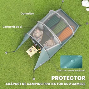 Outsunny Cort de Camping Impermeabil pentru 2-4 Persoane cu Cameră Separată, Cort Tunel cu Geantă de Transport, 460x260x190 cm, Verde | Aosom Romania