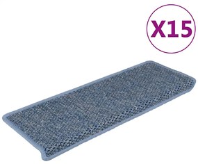 vidaXL Covorașe scări autoadezive, 15 buc. albastru 65x21x4 cm, sisal
