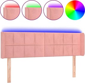 vidaXL Tăblie de pat cu LED, roz, 147x16x78/88 cm, catifea