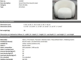 Fotoliu pivotant design elegant LUX Brice, bouclé cream 114429 HZ