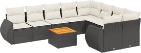 vidaXL Set canapele de grădină cu perne, 10 piese, negru, poliratan