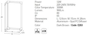 Aplica LED de perete pentru iluminat exterior IP65 Pongo maro inchis
