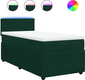 vidaXL Pat box spring cu saltea, verde închis, 100x200 cm, catifea