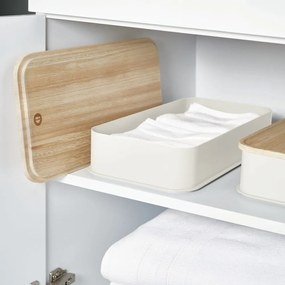 Cutie depozitare cu capac din lemn paulownia iDesign Eco, 21,3 x 43 cm, alb