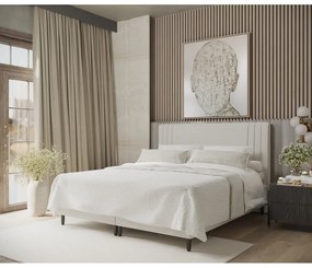 Pat matrimonial bej tapițat cu spațiu de depozitare 200x200 cm Musca – Maison de Rêve