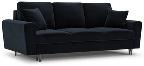 Canapea  extensibila 3 locuri Moghan cu tapiterie din catifea, picioare din metal negru, albastru inchis