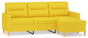 3201078 vidaXL Canapea cu 3 locuri și taburet, galben deschis, 180 cm, textil