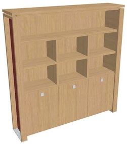 Dulap înalt Verno+ S 200 x 46 x 210 cm, cu rafturi, stejar deschis / roșu
