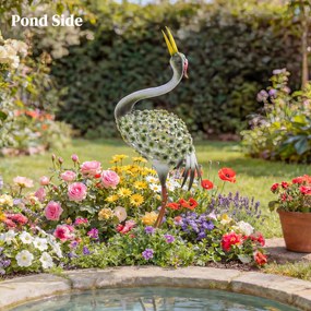 Outsunny Statui de grădină, sculptură de stârc din metal, statui de păsări 71 cm, pentru curte, iaz, terasă, verde | Aosom Romania