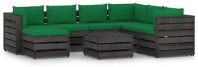 Set mobilier de gradina cu perne, 8 piese, gri, lemn tratat Verde si gri, 8