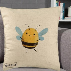 Perna Decorativa Buburuza pe Trifoi cu Patru Foi, 40x40 cm, Bej, Husa Detasabila, Perna Inclusa, BEKZ®