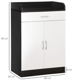 Dulap HOMCOM cu Sertar și Raft Ajustabil, Sistem Anti-Cădere, MDF, 60x40x90 cm, Alb Negru | Aosom Romania