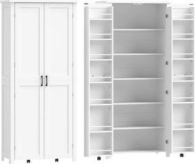 HOMCOM Dulap Modern de Bucătărie: Roți, 2 Uși, 14 Suporturi, Alb. | Aosom Romania