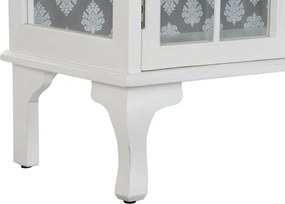Bufet vintage, stil shabby chic, din lemn, alb, cu 4 uși vitrate în arc și picioare cabriole, finisaj antichizat, 101,5 x 142,5 x 40,5 cm, „Amélie”