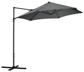 Outsunny Umbrelă de Grădină cu Rotație la 360°, Braț, Bază în Cruce și Orificiu de Ventilație, Ø256x245 cm, Gri Închis | Aosom Romania