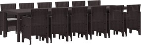 vidaXL Set de masă pentru grădină 13 pcs Maro Ratan Polt