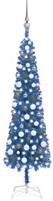 Set pom de Craciun subtire cu LED-uri globuri albastru 120 cm 1, albastru si gri, 120 cm
